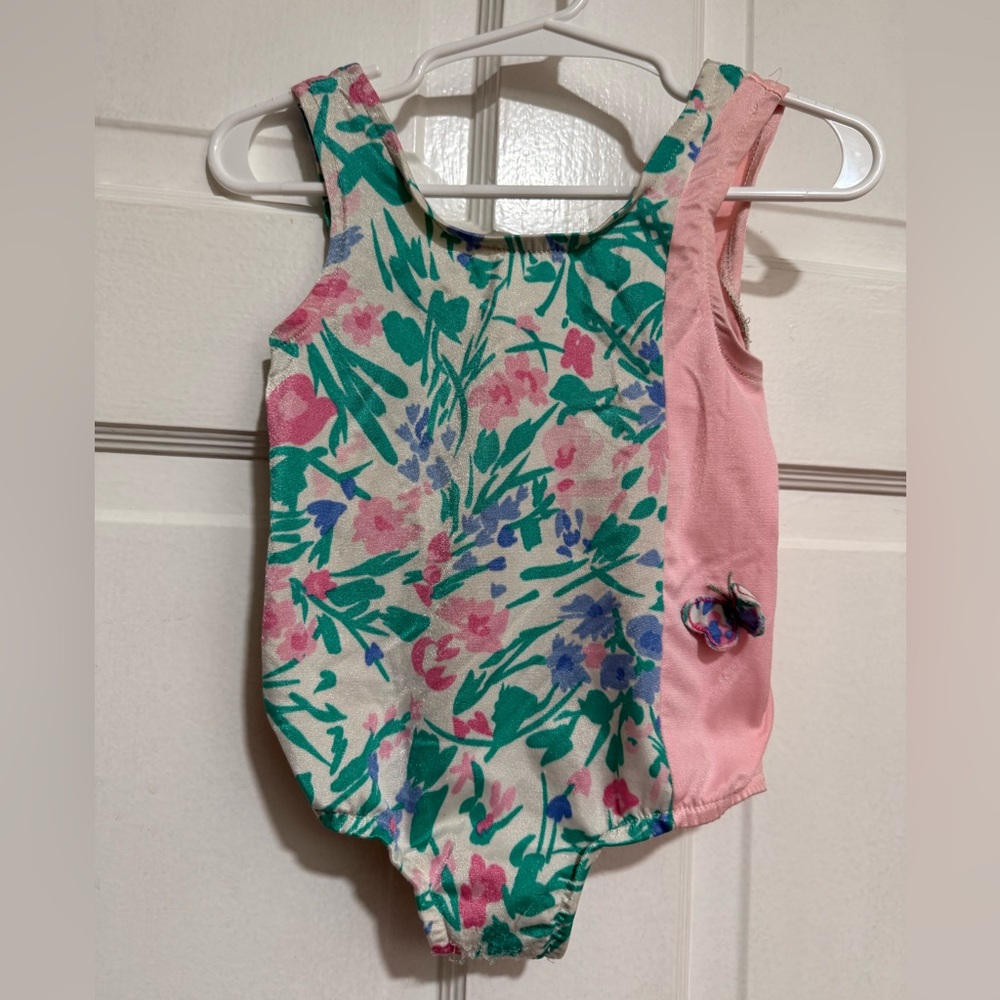 Vintage Girls 24 Months Floral Pastel 1990s Swimsuit